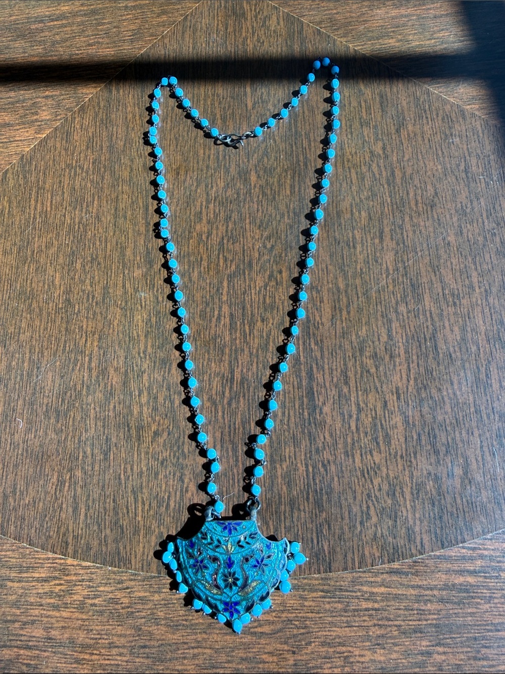 Vintage Turquoise Enamel Statement Necklace – Glass Bead Boho Statement Piece